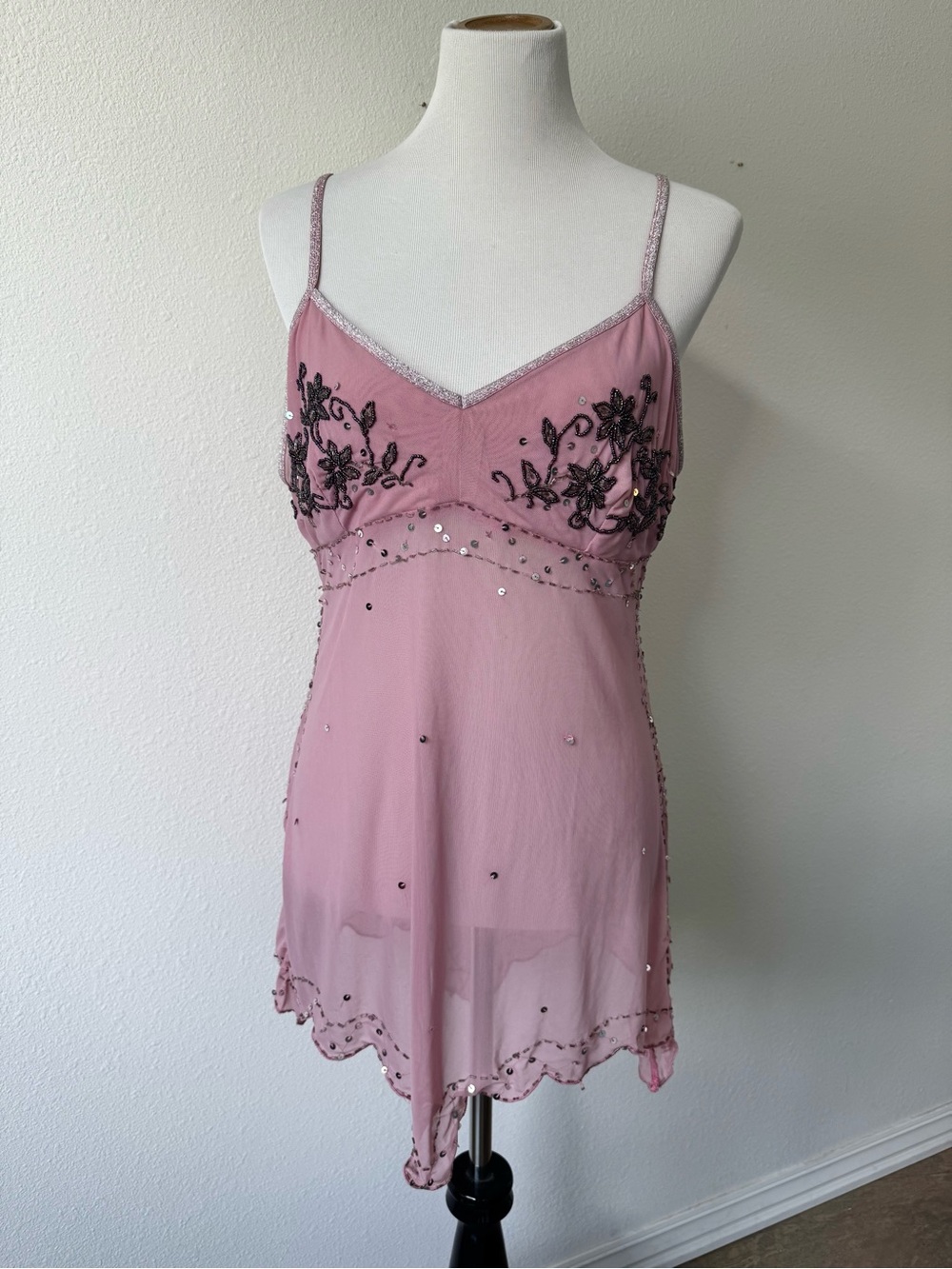 Y2K Beaded Mesh Babydoll Cami